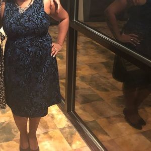 SALE: Blue and Black Peplum Floral Dress-Size 14